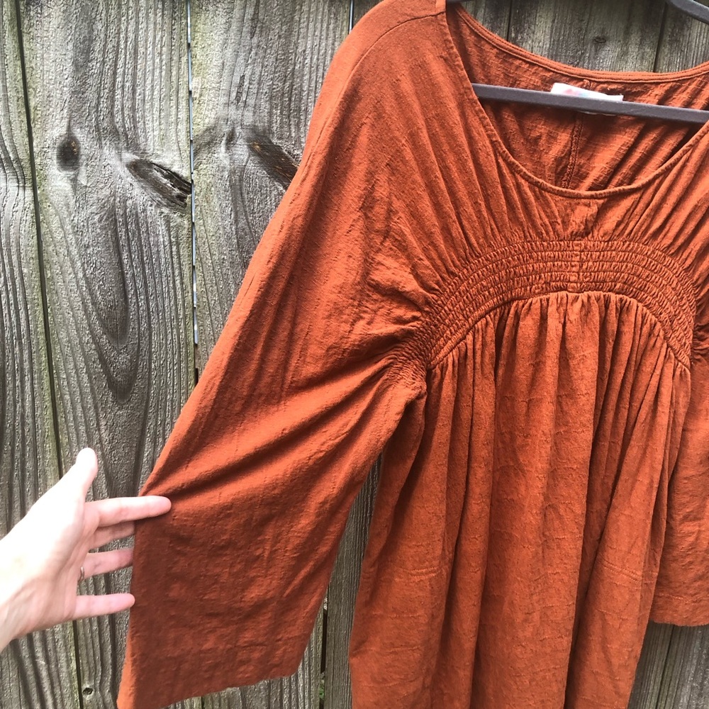 FP Beach Celia Mini Dress Size L Brown Rust Long Dolman Sleeves Gauzy Pockets - Picture 5 of 16